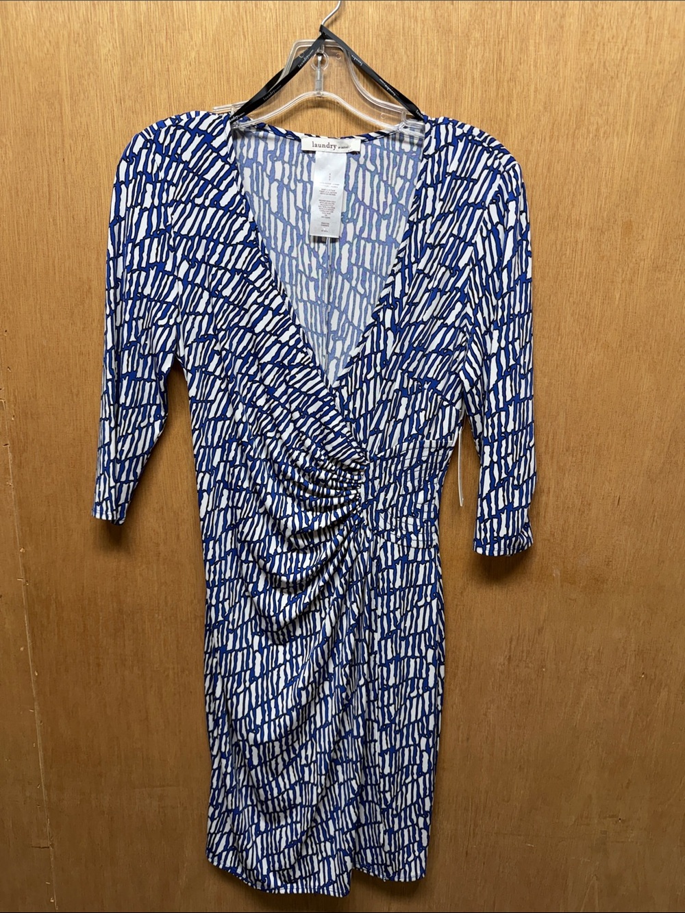 Laundry by Design Blue & White Ruched V-Neck Dress